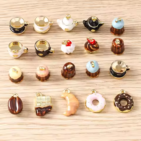 5pcs/lot Cute Teapot Coffee Beans Donuts Charms Coffee Cup Cake Dangle Charm Beads Fit Original Brac