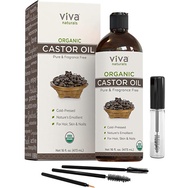 Organic Castor Oil for Eyelashes and Eyebrows (16 fl oz) - USDA Certified Organic, Cold Pressed Cast