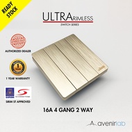 reTouch Ultra Rimless 4 Gang 2 Way 16A Wall Switch SIRIM Approved [GOLD]