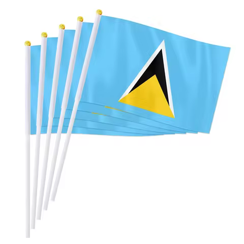 14*21cm Saint Lucia Hand Flag, North America National Handheld Waving Small Flag World Countries Des