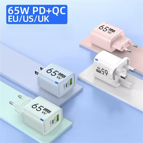 65W GaN USB Charger PD Quick Charge 3.0 Type C Fast Charging Travel Charger For iPhone Samsung Xiaom
