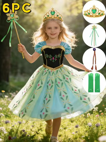 Full Printing Kids Cosplay Anna Princess Costume Fancy Birthday Carnival Party Prom Dress Toddler Ro