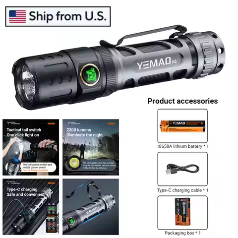 2200Lm Powerful LED Flashlight 18650 Rechargeable Torch P80 LED 6500K 2 Groups Switch Outdoor Tactic