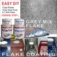 GREY MIX 1 SET Epoxy Colour Flake Coating for Toilet, ( 1L WP PRIMER COTE / 1L WP CLEAR COTE / 0.7 KG FLAKE )