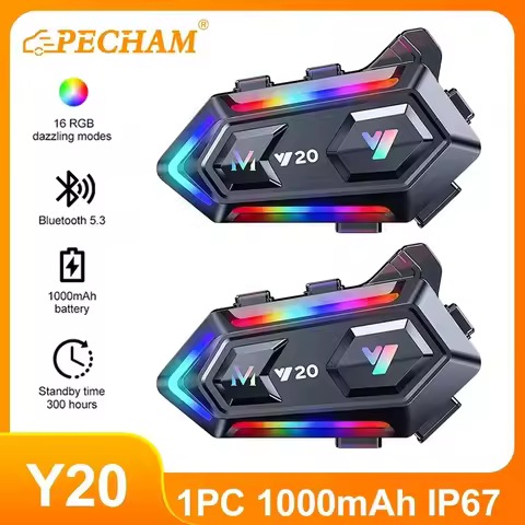 Y20 Motorcycle Intercom Headset Helmet BT 5.3 Intercommunicator 300M FM Radio Hands-free Call Music 