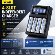 Yonii DN4 4-Slot LCD Smart Battery Charger, Independent Charging Slots Type-C Charger for 1.2V Ni-MH