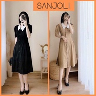 Sanjoli - High-Quality Designer Office Dress With Long White Shirt Collar VD041