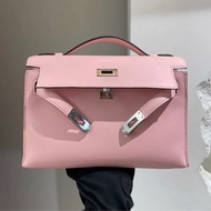 Hermes愛馬仕 mini kelly 一代 櫻花粉銀扣Swift皮 kelly pochette