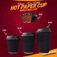 Black Brown Ripple wall Paper Cup with Lid 20pcs 8oz 9oz 12oz 16oz Hot Coffee Tea Cup Disposable