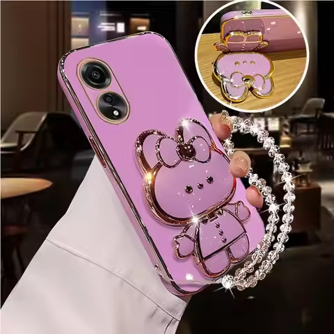 A 96 Diamond Strap Mirror Rabbit Phone Holder Case On For Oppo A96 A97 A95 A94 A93S A92S A91 A83 A78