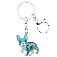 BONSNY Enamel Metal Heart Rhinestone French Bulldog Key Chains For Women Kids Car Purse bag Rings Ch