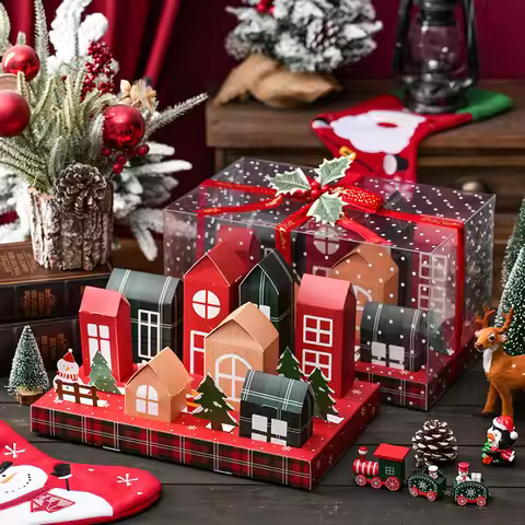 Christmas Advent Calendar Box Christmas House Box Fillable Empty Box Candy Snowflake Crisp Nougat Pa