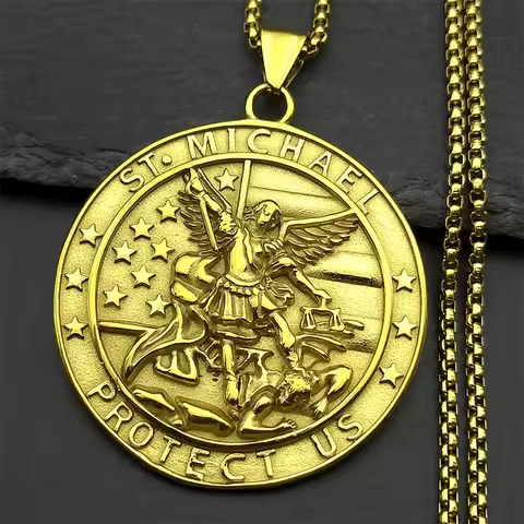 Archangel St.Michael Protect Us Pendant Necklace for Women Men Stainless Steel Christian Saint Micha