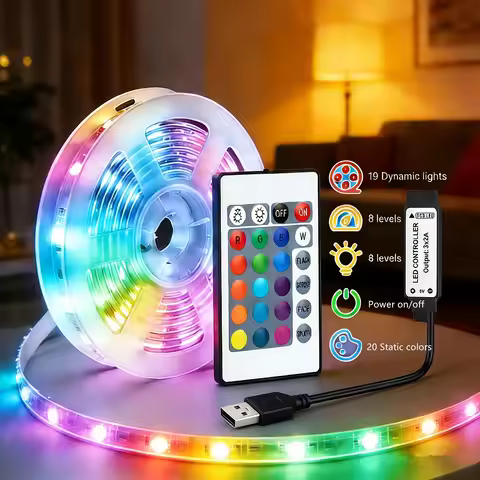 RGB LED Strip Lights 5050 IR 24K Remote Control USB 1M 2M 3M 4M 5M Festival Luces Tape Deco TV Backl