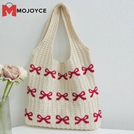 MOJOYCE Women Crochet Shoulder Bag Large Capacity Bow Pattern Crochet Tote Bag Multifunctional Knitt