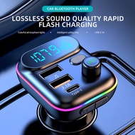 Car Bluetooth 5.0 FM Transmitter QC3.0 PD Type C Dual USB Car Charger Ambient Light Handsfree Mp3 Player Support TF Card