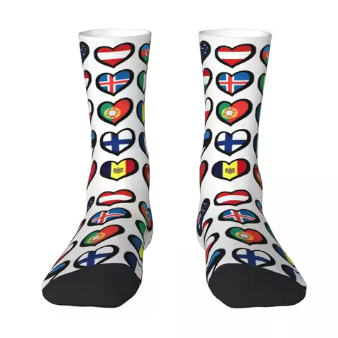 Eurovision Song Contest Flags Hearts Socks Harajuku Soft Stockings All Season Long Socks Accessories