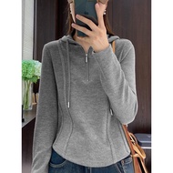 half zip sweatshirt half zipper sweatshirt sweatshirt cotton Sweatshirt - Women's Gray Hooded Half-Z