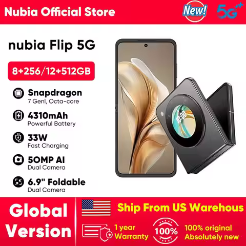 US Warehouse nubia Flip 5G Smartphone 6.9” FHD+ 120Hz OLED Foldable Display Snapdragon 7 Gen1 33W Fa