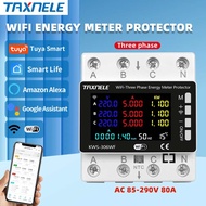 TAXNELE 3 Phase TUYA Wifi 80A Power Energy Meter Monitor Voltage Protector Meter KWS-306 AC 85-290V