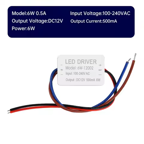12V LED Transformer Constant Voltage Driver 0.5A 6W LED Driver Small Size Bathroom/Mirror Lighting D