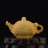 黃楊木手玩把件龍茶壺天然實木雕刻家居書房裝飾小擺件客廳中國風