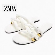 Zara Women's Shoes White Quilted Drawstring Flat Sandals Women's Sandals 998