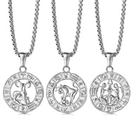Silver Color Pendant Necklace For Women Girls Stainless Steel 12 Zodiac Sign Constellation Aries Dro