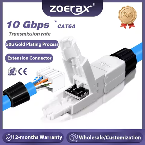 ZoeRax Tool-Free RJ45 CAT7 CAT6A Cable Extender Junction Adapter 10Gbps Ethernet Cable Extender for 