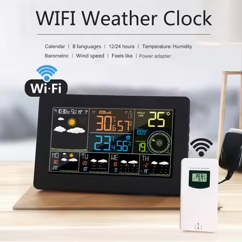 FJW4 Color WiFi Weather Station APP Control Smart Weather Monitor Indoor Outdoor Temperature Humidit
