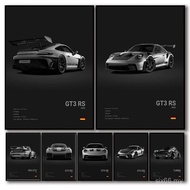 Pop black and white German luxury sports car poster wall art 911 GT3 RS Turbo HD oil on canvas print