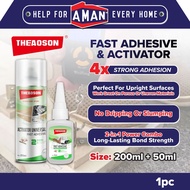 THEAOSON Fast Adhesive Set 50ml Super Glue 200ml Activator Instant Bond Cyanoacrylate for Plastic, W