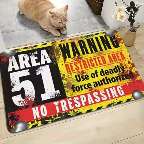 Area 51 Warning Restricted Area No Trespassing Doormat Anti-slip Area Carpet Used for Indoor and Out