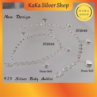 Original 925 Silver Newborn/Baby Anklet 4 Drum Bell For Kids | Baby Budak Gelang Kaki 4 Loceng Perak