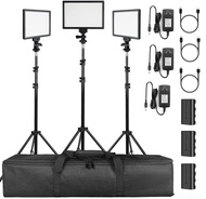 SUPON 3 Pack LED Video Light Stand Lighting Kit with Battery/Charger for Studio Photography YouTube