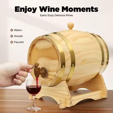 5L Oval Pine Wood Wine Barrel With Faucet & Stand Decorative Wooden Whiskey Bourbon Dispenser Rustic