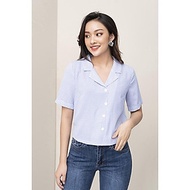 Áo Sơ Mi Nữ LUPERI LFSM1187 Kẻ Sọc Caro Đẹp Kiểu Dáng Croptop Cổ Vest Basic Tay Cộc Gập Gấu Cho Nàng