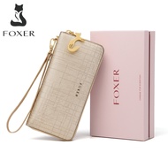 FOXER Women Cow Leather Long Wallet Wallet Clutch Wallet with Wristlet Card Holder Coin Purse Cellph