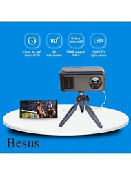 Besus 迷你投影機 J19 Pro,手動校正投影機,攜帶便攜,360p有線屏幕,支援1080p Full Hd便攜式投影機,適用於電視棒手機/hdmi/usb/av,室內外使用,支援iphone和android手機