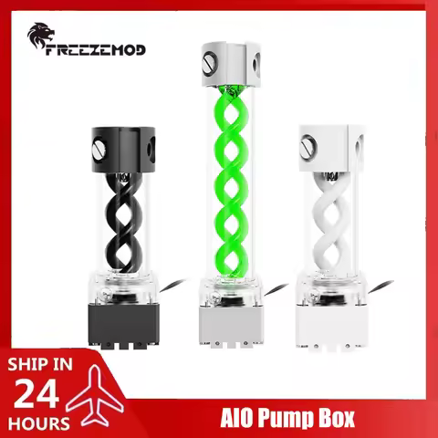 FREEZEMOD Water Cooling AIO Pump Box Reservoir, Aluminum+PMMA Body+DNA Spiral 200mm 300mm Length,Bla