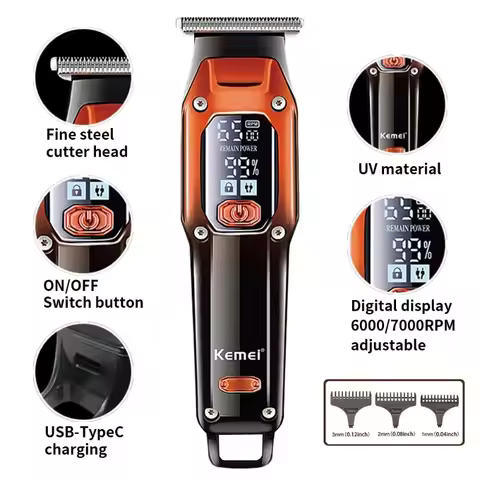 Kemei Hair Trimmer Hair Clipper Professional Barber Trimmer Electric Shaver Hair Cutting Machine Rec