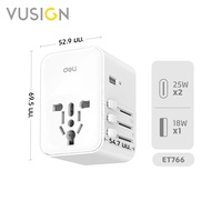 Vusign แปลงปลั๊กต่างประเทศ อแดปเตอร์แปลงไฟ USB A+C ชาร์จเร็ว 75w ปลั๊กแปลง Universal Travel Adapter