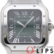 卡地亞 Santos de Cartier LM 煙綠色腕錶 WSSA0062，含錶盒、保固卡、錶帶，不鏽鋼材質，男錶，綠色，拋光處理，成色極佳 [二手]