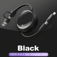 4-ใน-1 100W(สูงสุด) ชาร์จเร็วเคเบิลชาร์จ & สายชาร์จแบบเก็บได้ 1 เส้น 3 ตัว, สายข้อมูลชาร์จ TPE ใช้ได