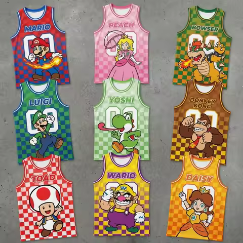 Summer Cute Super Mario Football Jersey Girl's Boy's Sleeveless Adult Kids Tee Jersey Vest Cosplay J