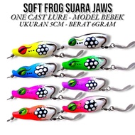 SOFT FROG SOUND JAWS. SOFT FROG JAWS FLAVOR. SOFT FROG JAWS ONE CAST LURE. SIZE 5CM. WEIGHT 6 GRAMS