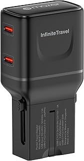 Mazer Infinite 65W GaN Pocket Travel Charger – Dual USB-C Fast Charging Universal Travel Adapter (Bl