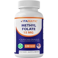Vitamatic Methyl Folate 15mg – 120 Vegetable Capsules Optimized and Activated – Metabolically Active