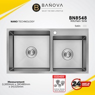 BANOVA Stainless Steel Handmade Undermount 2 Bowls Kitchen Sink (NANO) BN-8548 [SATIN]