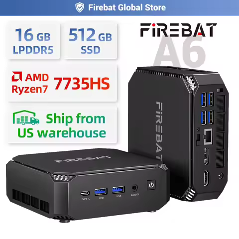 Firebat A6 Mini PC AMD R7 7735HS 8-core 16-thread Computer 16GB LPDDR5 RAM 512GB SSD WiFi 6 BT5.2 Mi